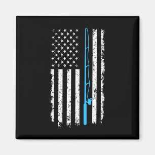 Vintage American Flag Fishing Rod Short Sleeve  Magnet