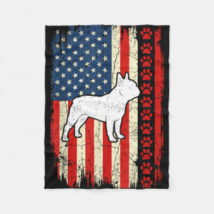 Vintage american flag french bulldog patriotic fleece blanket