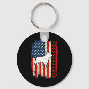 Vintage american flag french bulldog patriotic key ring