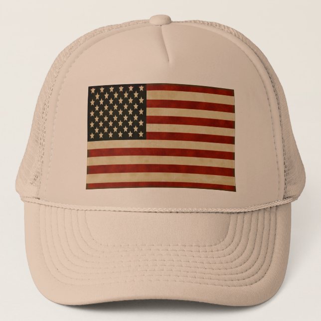 Vintage American Flag GIFTS Trucker Hat (Front)