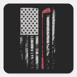 Vintage American Flag Golf Club Gift Golfer Square Sticker