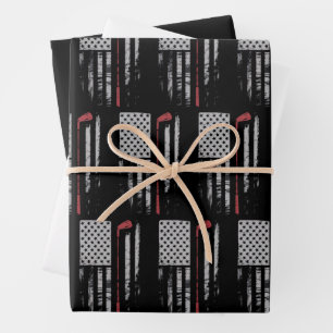 Vintage American Flag Golf Club Gift Golfer Wrapping Paper Sheet
