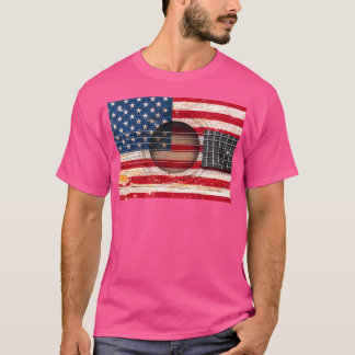 Vintage American Flag Guitar Acoustic Guitar Music T-Shirt