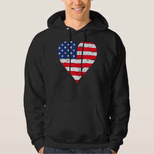 Vintage American Flag Heart 4th Of July Usa Patrio Hoodie