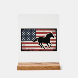 Vintage American Flag Horse Vector Art Design Acrylic Sign