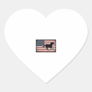 Vintage American Flag Horse Vector Art Design Heart Sticker