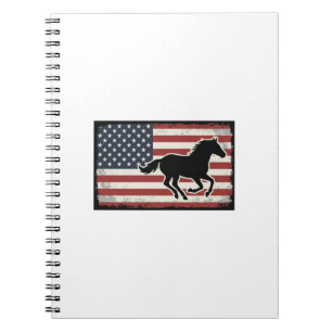 Vintage American Flag Horse Vector Art Design Notebook