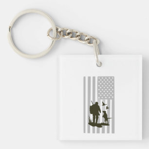 Vintage American Flag Hunting Silhouette Outdoor Key Ring