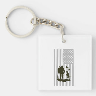 Vintage American Flag Hunting Silhouette Outdoor Key Ring