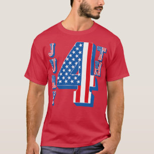 Vintage American Flag July 4th Text T-Shirt