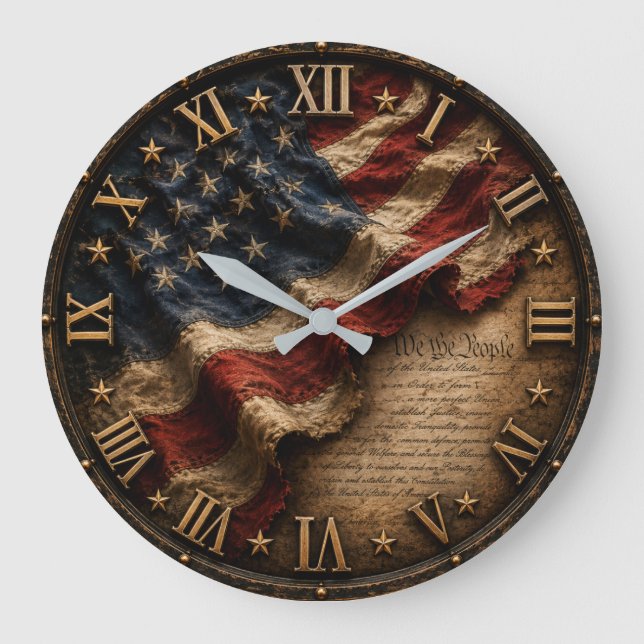 Vintage American Flag Large Clock (Front)