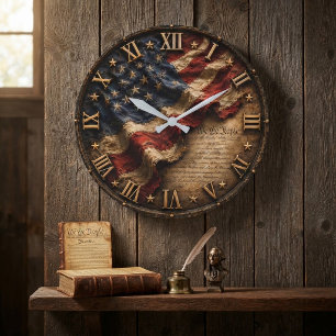 Vintage American Flag Large Clock