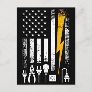 Vintage American Flag Lineman Electrician Tools Postcard