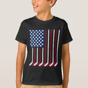Vintage American Flag Made Of Hockey Funny 4th Of T-Shirt