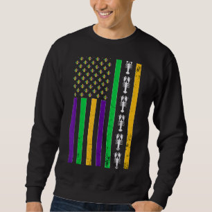 Vintage American Flag Mardi Gras Crawfish Cute Mar Sweatshirt