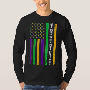 Vintage American Flag Mardi Gras Crawfish Cute Mar T-Shirt