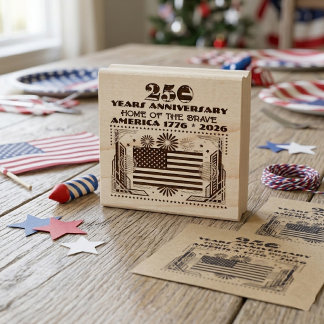Vintage American Flag Motif 250 Years Anniversary Rubber Stamp