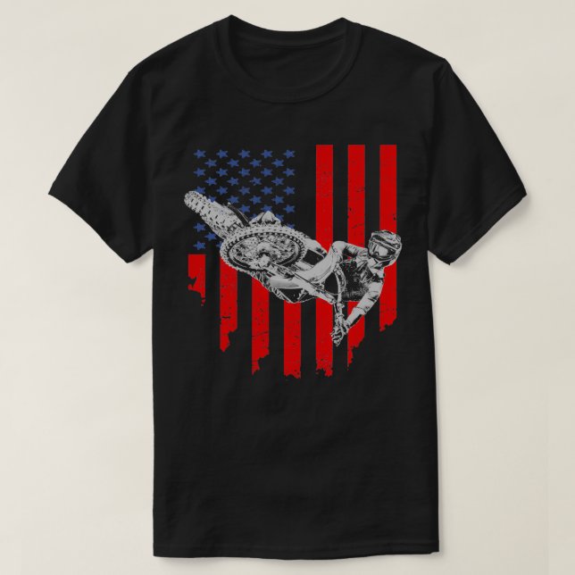 Vintage American Flag Motocross  T-Shirt (Design Front)