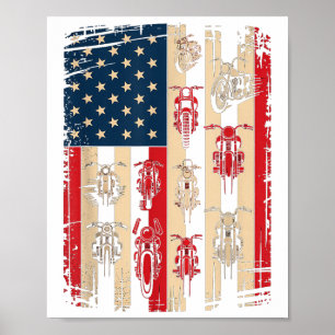 Vintage American Flag Motorcycle Biker Usa 4th Of Poster