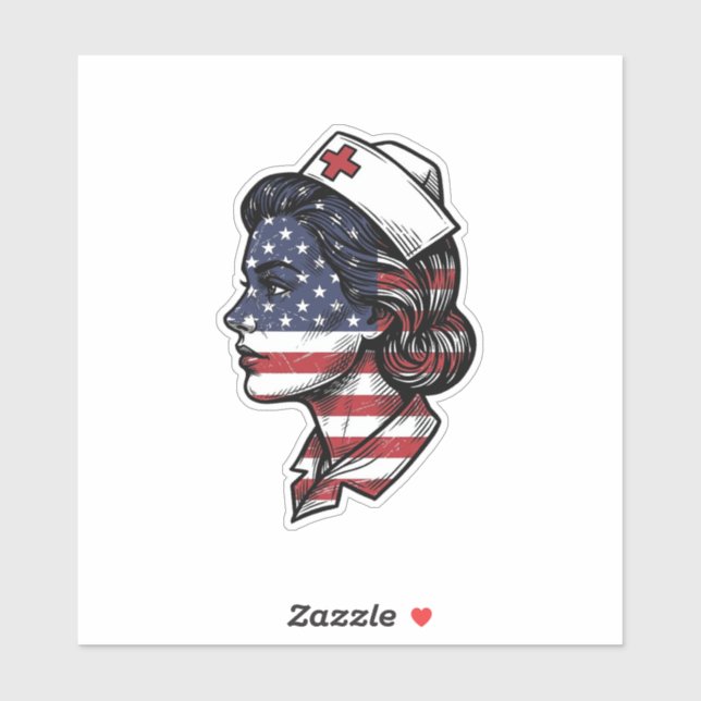 Vintage American Flag Nurse Profile Vector Design_ (Sheet)