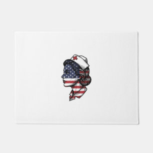 Vintage American Flag Nurse Profile Vector Design_ Doormat
