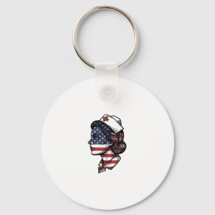 Vintage American Flag Nurse Profile Vector Design_ Key Ring