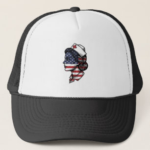 Vintage American Flag Nurse Profile Vector Design_ Trucker Hat