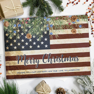 Vintage American Flag Patriotic Merry Christmas Holiday Card