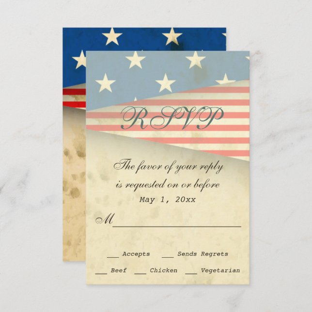 Vintage American Flag Patriotic Wedding RSVP Card (Front/Back)