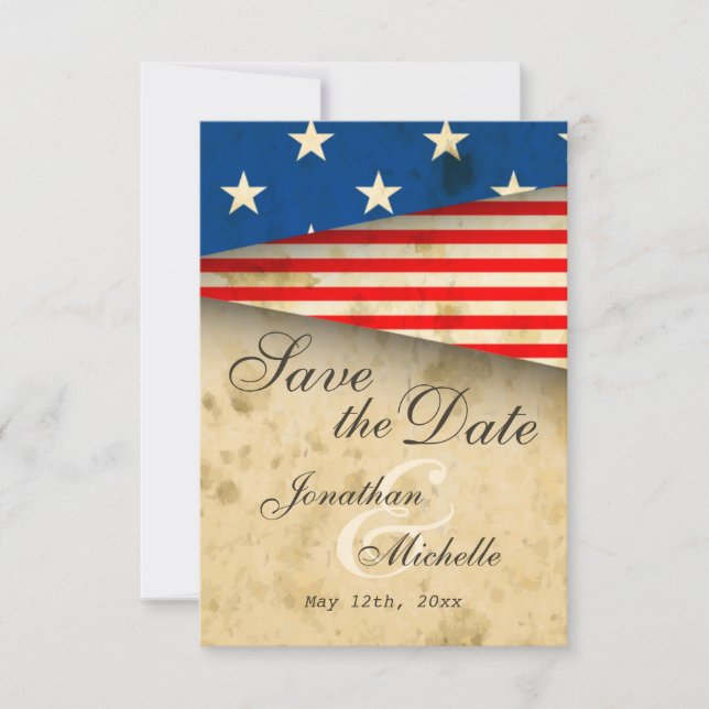 Vintage American Flag Patriotic Wedding Save The Date (Front)