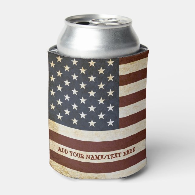 Vintage American Flag Personalised Can Cooler (Can Front)