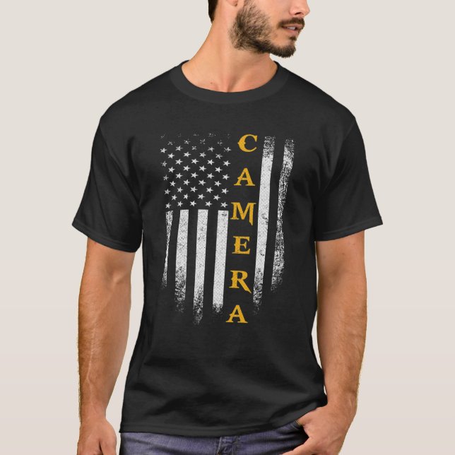 Vintage American Flag Photography Funny Photograph T-Shirt (Front)