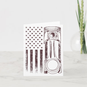 Vintage American Flag Piston Funny Muscle Car Mech Card
