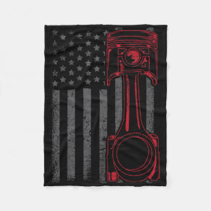 Vintage American Flag Piston Funny Muscle Car Mech Fleece Blanket