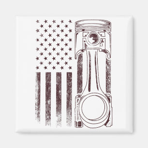 Vintage American Flag Piston Funny Muscle Car Mech Magnet