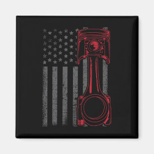 Vintage American Flag Piston Funny Muscle Car Mech Magnet