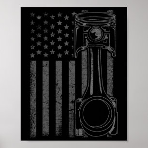 Vintage American Flag Piston Funny Muscle Car Mech Poster