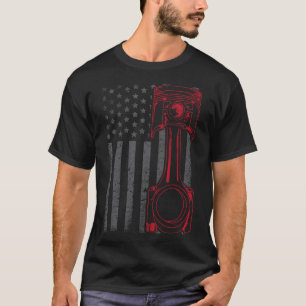 Vintage American Flag Piston Funny Muscle Car Mech T-Shirt