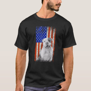 Vintage American Flag Pitbull Dog Dad Mum Puppy Pa T-Shirt