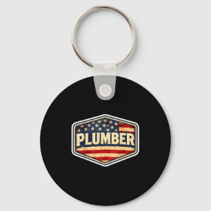 Vintage american flag plumber patriotic plumbing key ring