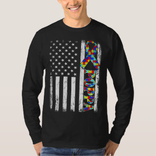 Vintage American Flag Poppa Autism Awareness Famil T-Shirt
