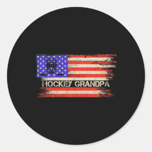 Vintage American Flag Proud Hockey Player Grandpa  Classic Round Sticker