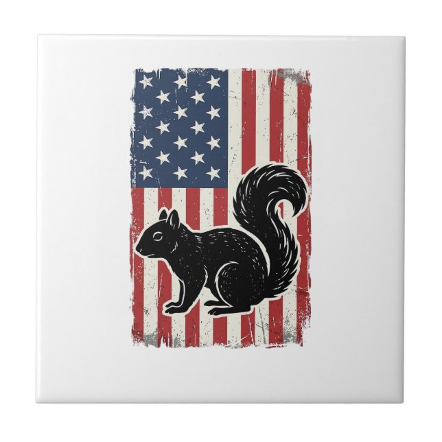 Vintage American Flag Squirrel Patriotic Shirt Des Tile (Front)
