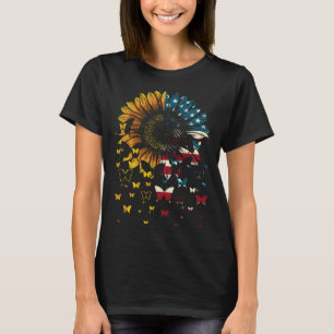 Vintage American Flag Sunflower & Butterflies USA T-Shirt