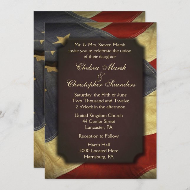 Vintage American Flag Text Wedding Invitations (Front/Back)