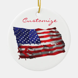 Vintage American Flag Thunder_Cove Ceramic Tree Decoration