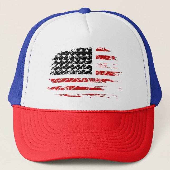 Vintage American Flag  Trucker Hat (Front)