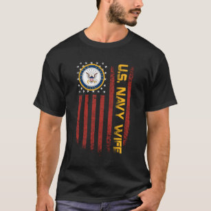 Vintage American Flag US Navy Proud Wife Veteran M T-Shirt