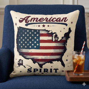 Vintage American Flag USA Map Distressed Art Cushion