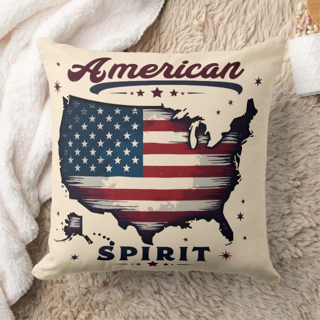 Vintage American Flag USA Map Distressed Art Cushion (Blanket)